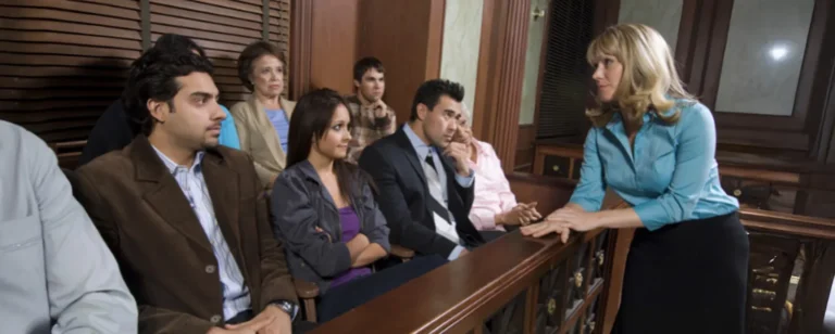 Female attorney addressing a diverse jury