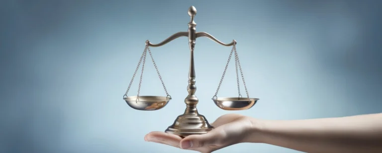 A hand holding the scales of justice